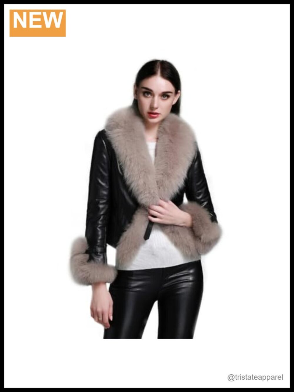 Genuine Leather Jacket with Fox Fur Collar & Cuffs Winter Warm Cotton Padded